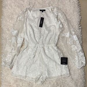 Lulu's Celebrating Forever White Sequin Long Sleeve Romper